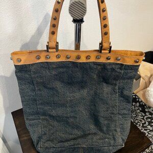 Fendi Denim Tote Bag 8BH006 Camouflage Lined Studded Vachetta Grunge